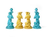 Two Pairs of Wedgwood Majolica ‘Triton’ Figural Candlesticks