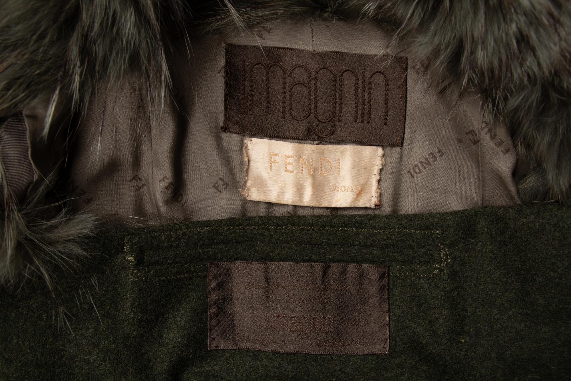 Fendi Horizontal Fox Fur Coat with Wool Overcoat, 1970-80s
