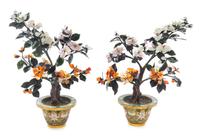 A Pair of Chinese Carved Hardstone Floral Arrangements Height 16 1/2 inches. — 20TH CENTURY