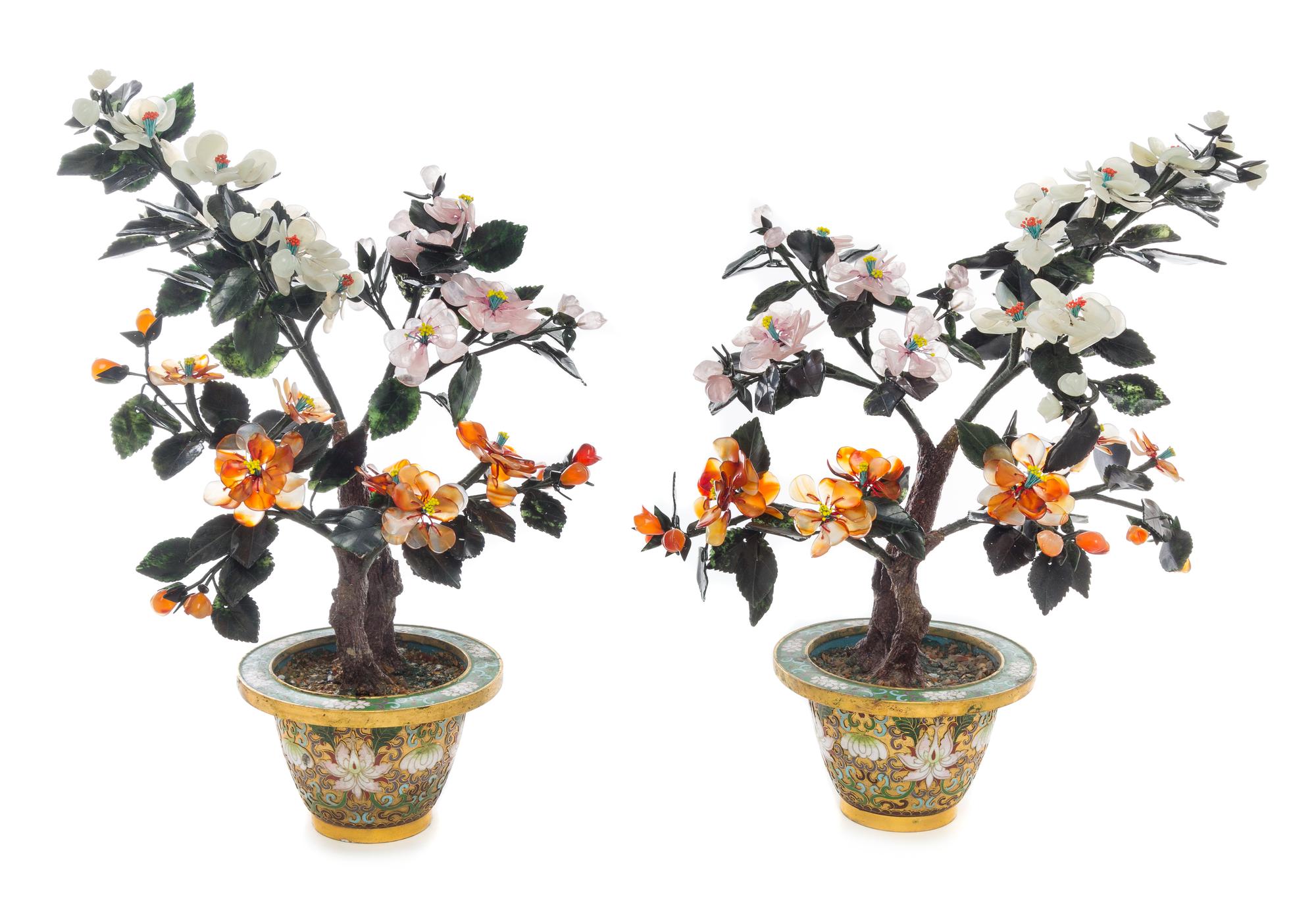 A Pair of Chinese Carved Hardstone Floral Arrangements Height 16 1/2 inches. — 20TH CENTURY