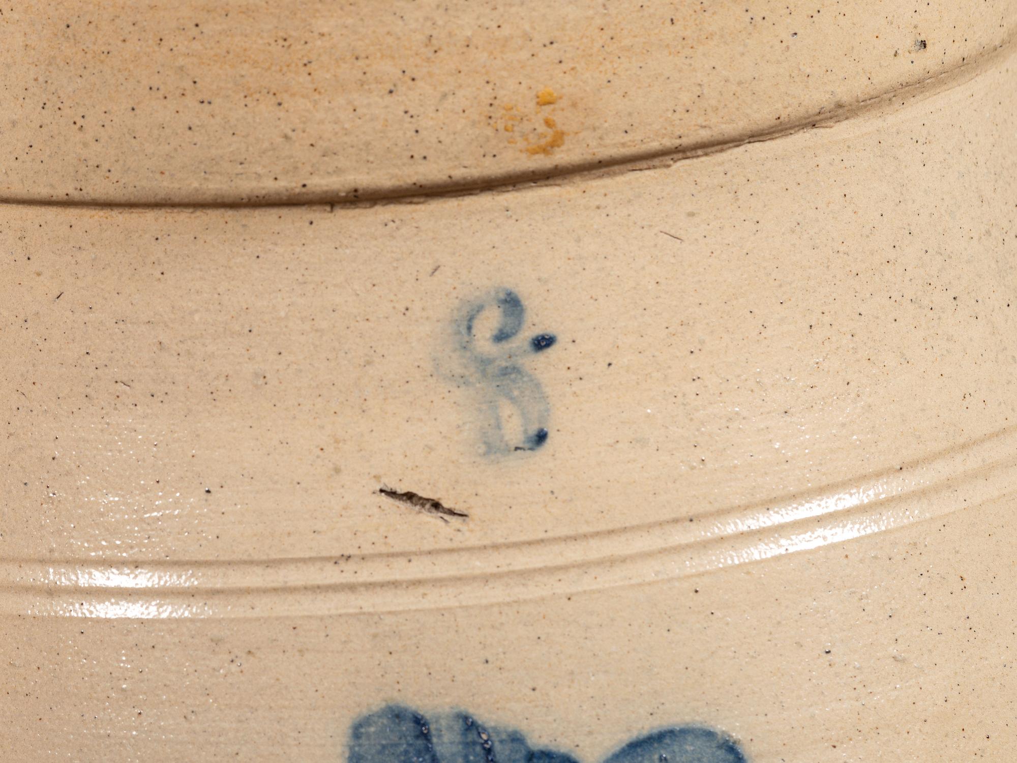 Two Cobalt Decorated Six-Gallon Stoneware Churns