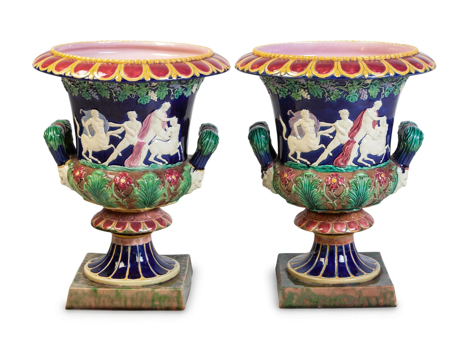 A Pair of Majolica Urns
