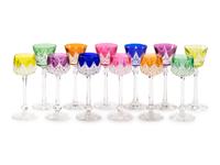 A Collection of Baccarat Colored Cut-to-Clear Wine Glasses