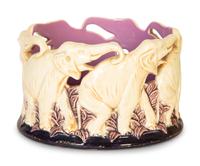 A Zsolnay Iridescent Art Pottery Cachepot and Two Majolica Table Articles — 19th/20th Century