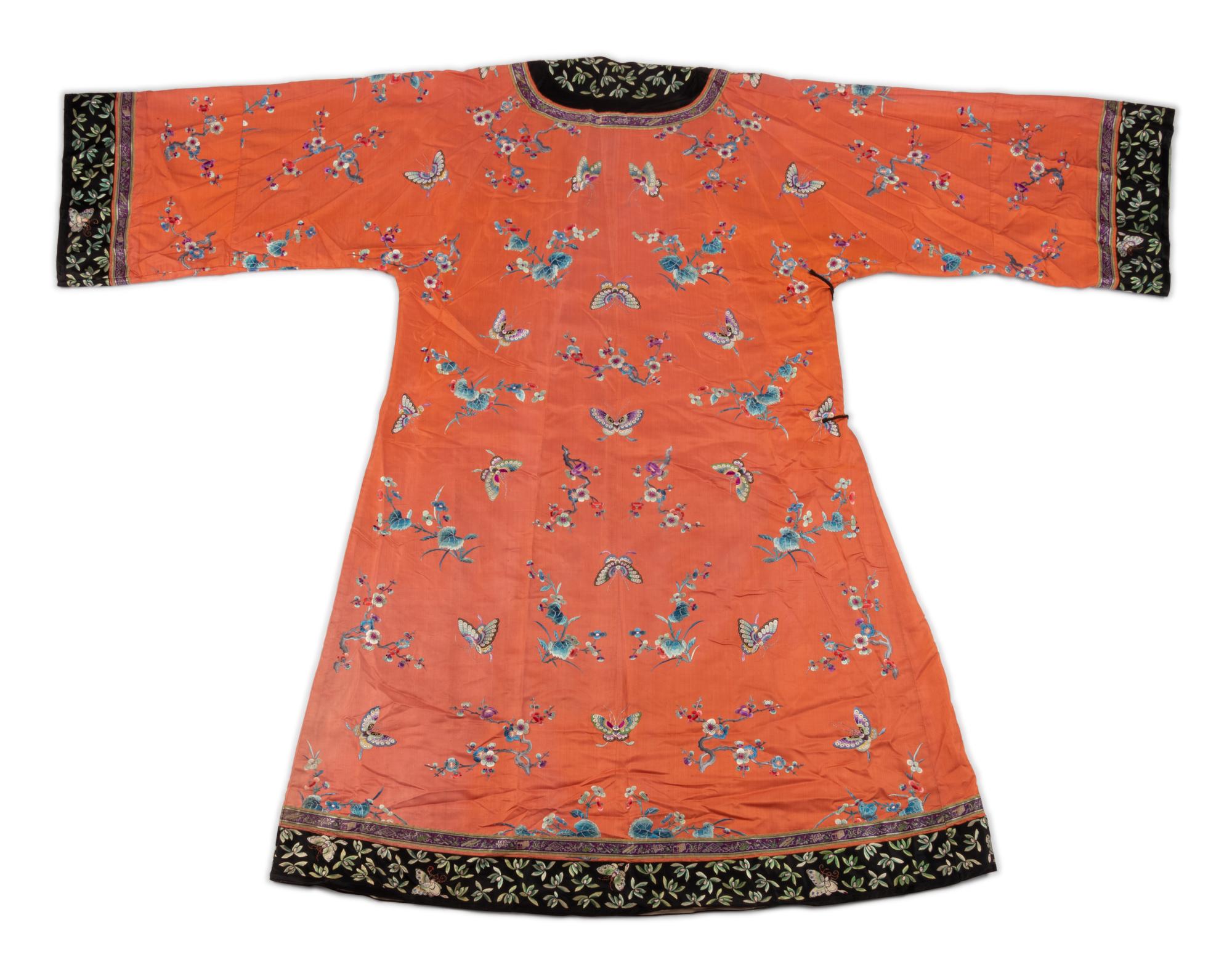 Three Apricot Ground Embroidered Silk Lady's Articles