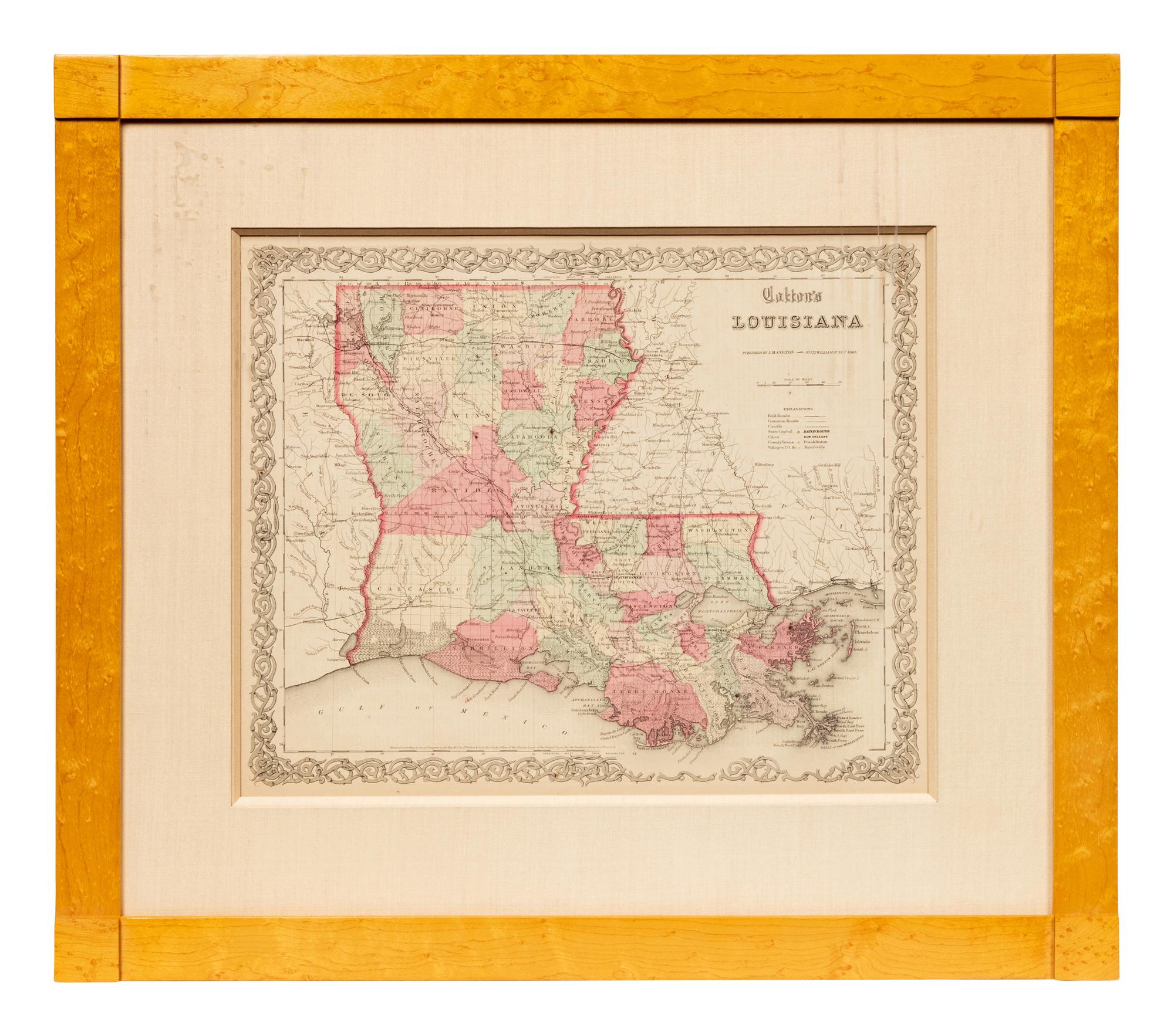 Five Framed Maps Pertaining to Louisiana and the Surrounding States