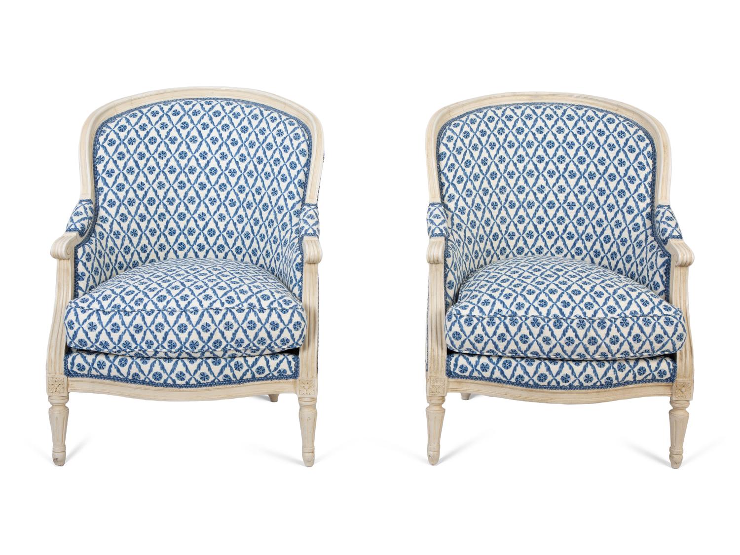 A Pair of Louis XVI Style Painted Bergeres — 20TH CENTURY