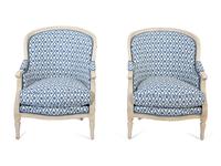 A Pair of Louis XVI Style Painted Bergeres — 20TH CENTURY