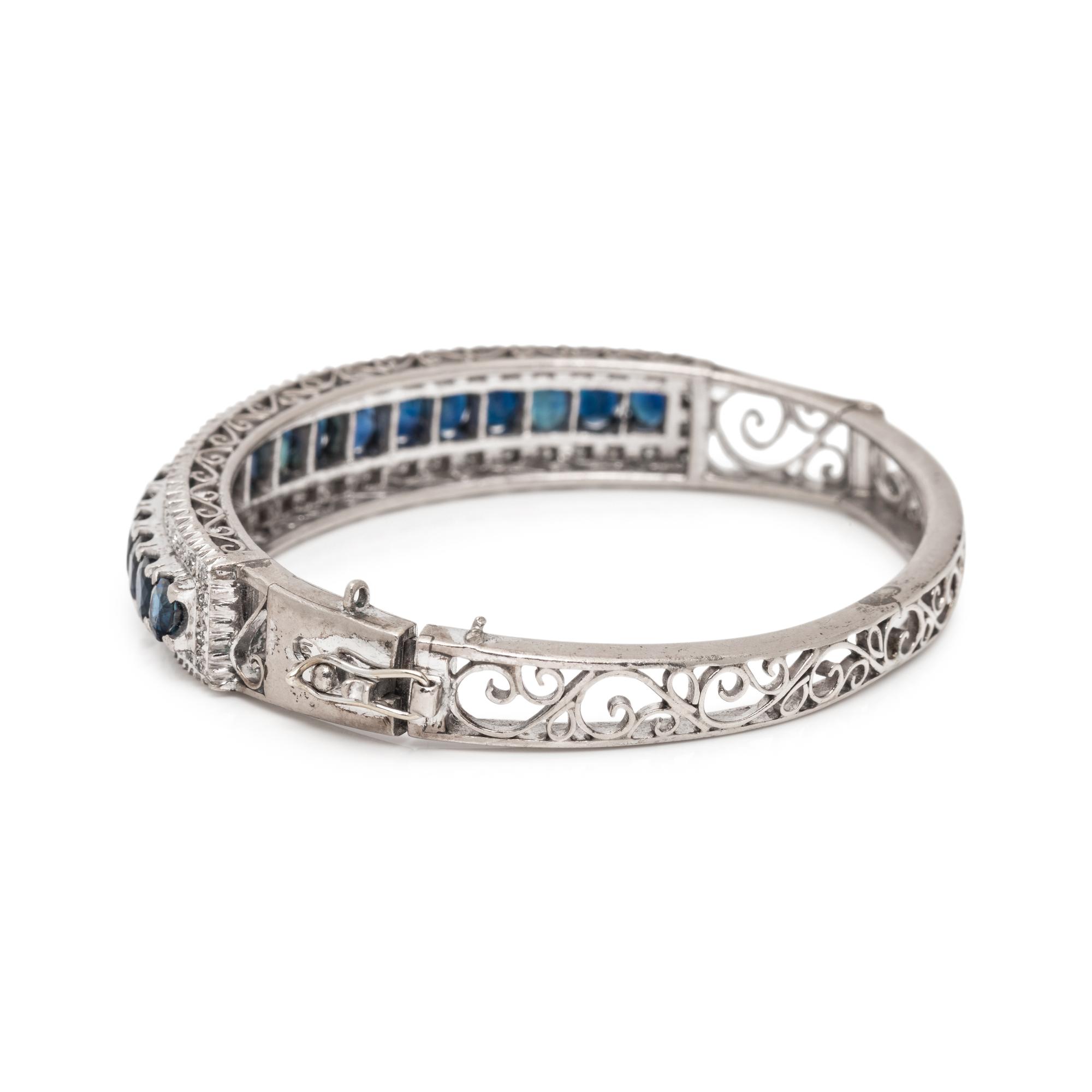 SYNTHETIC SAPPHIRE AND DIAMOND BANGLE BRACELET