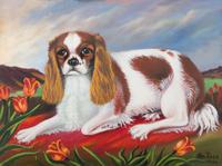 M. Roca, (20th century), Spaniel on Red Cushion