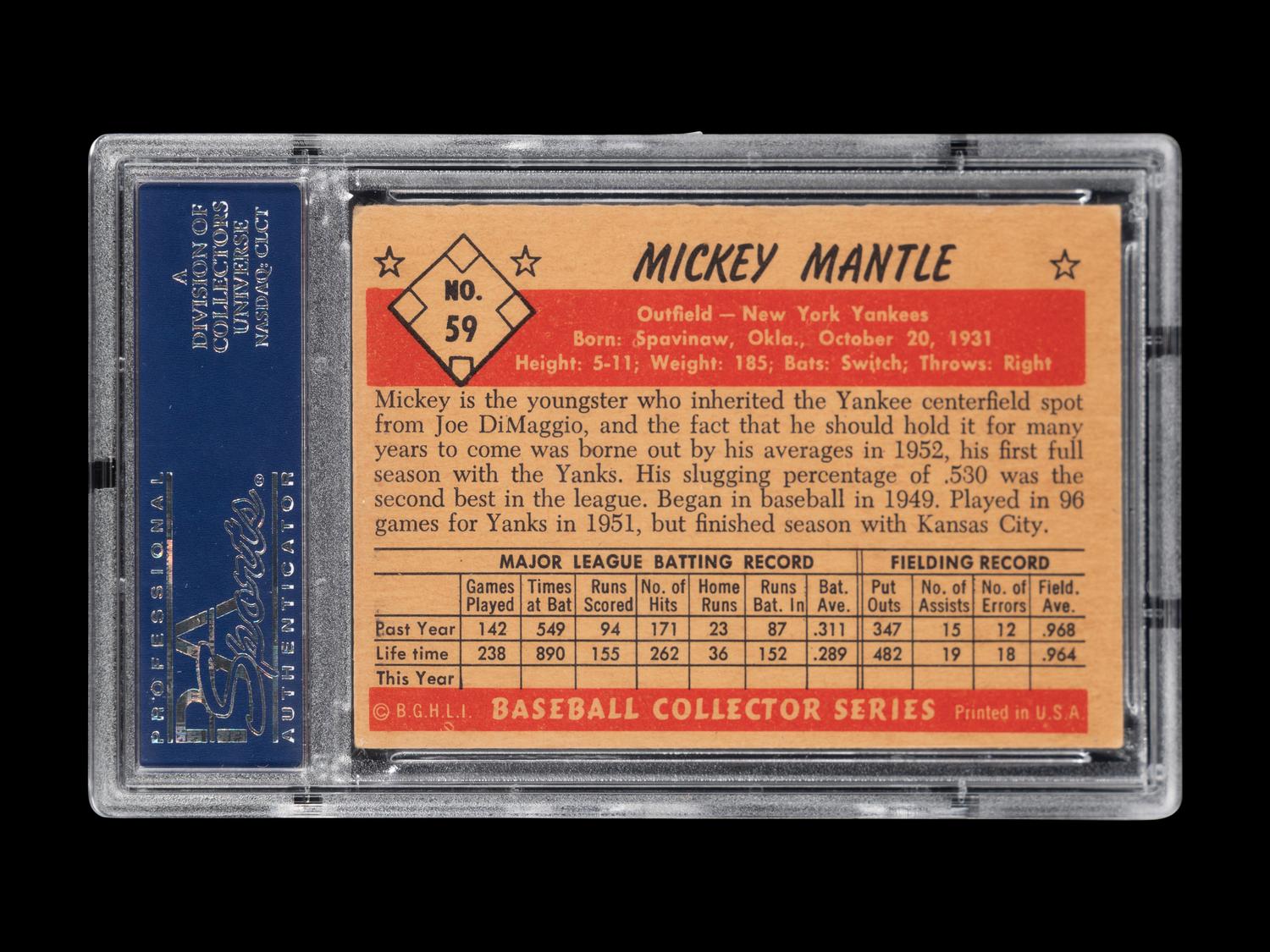 A 1953 Bowman Mickey Mantle Baseball Card No. 59 (PSA 4.5 VG-EX+)