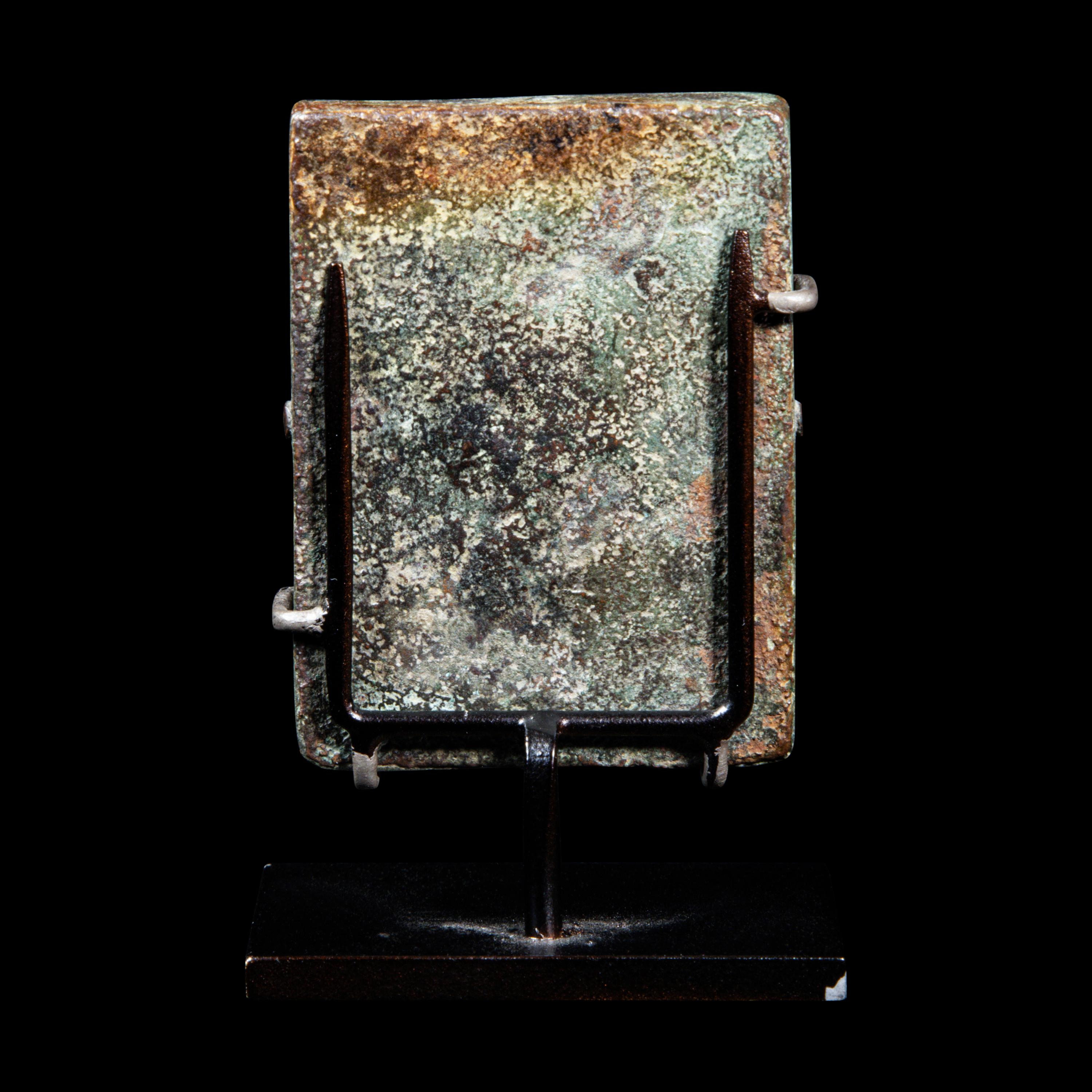 A Byzantine Bronze and Steatite Plaque with Saint Demetrios