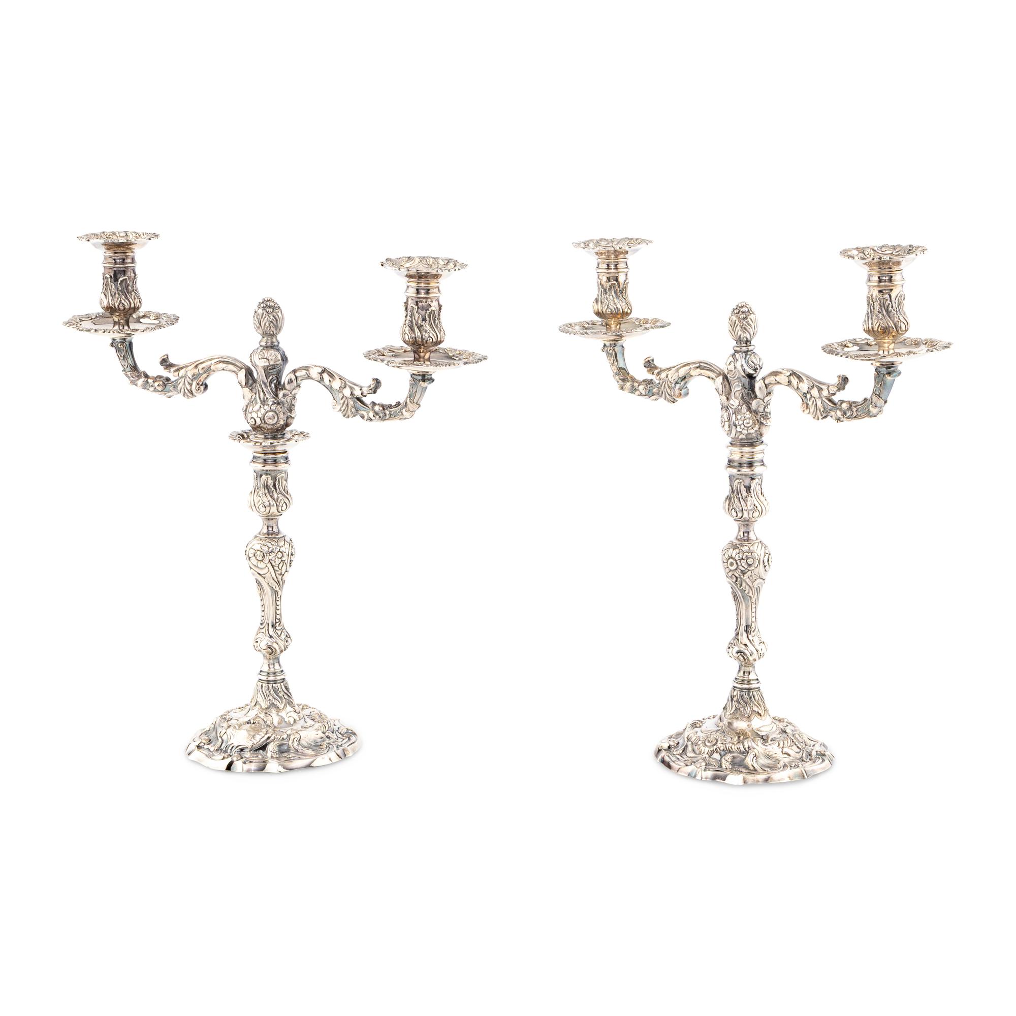 A Pair of George III Silver Two-Light Candelabra