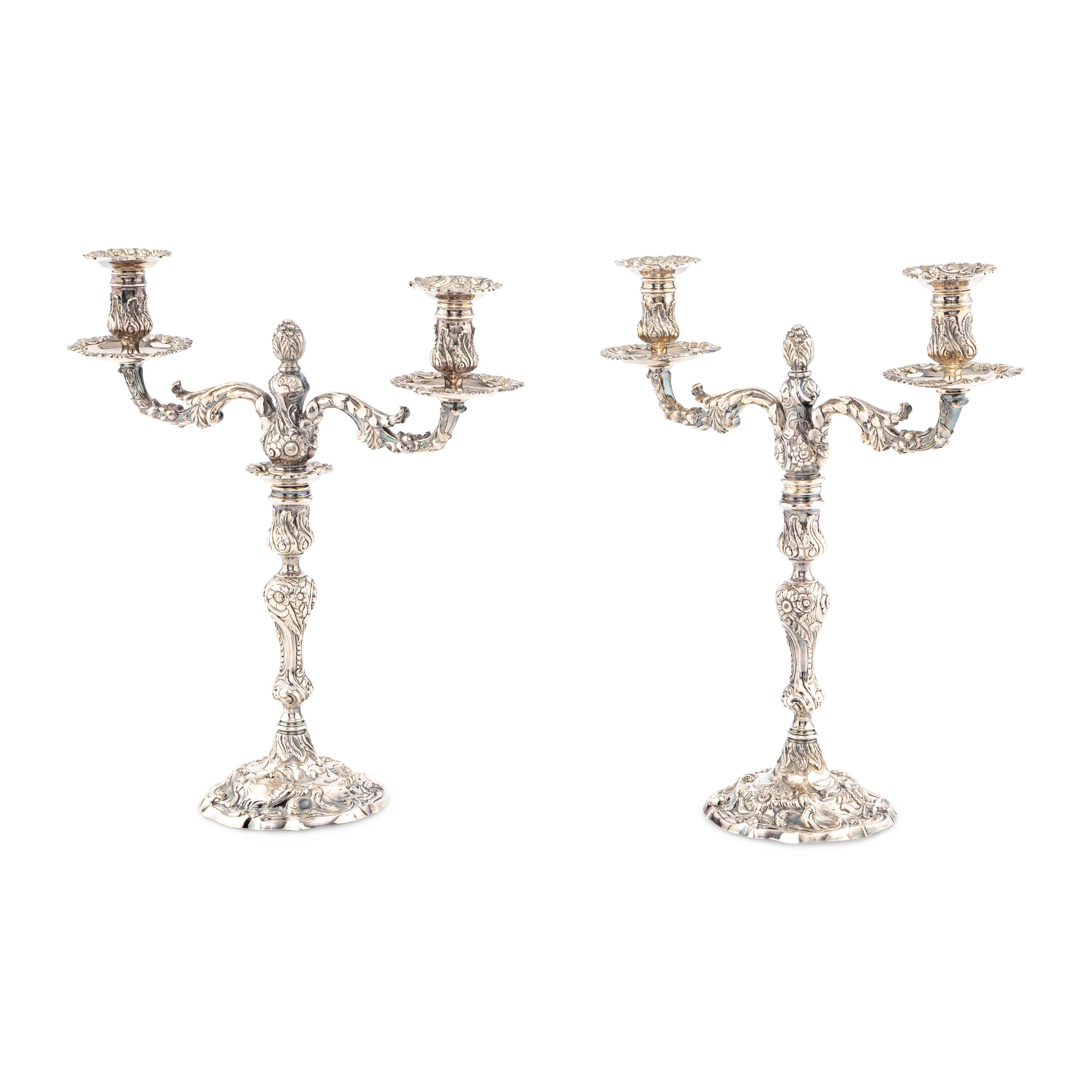 A Pair of George III Silver Two-Light Candelabra