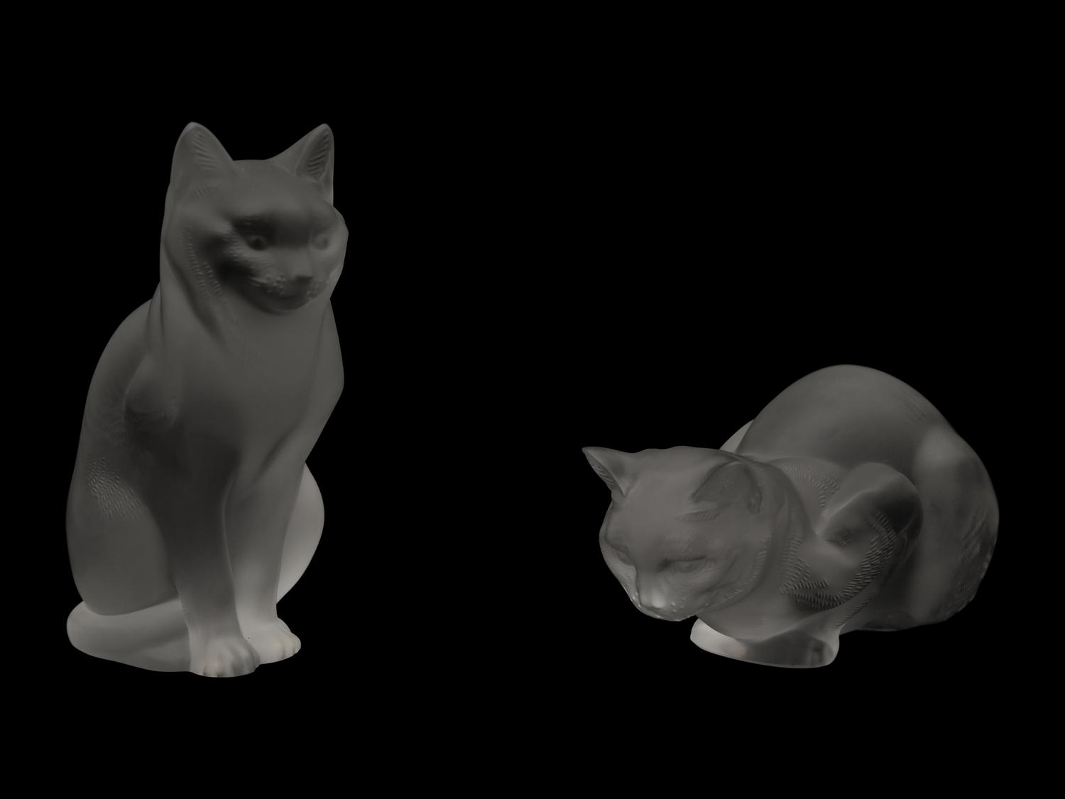 A Pair of Lalique Cat Figures