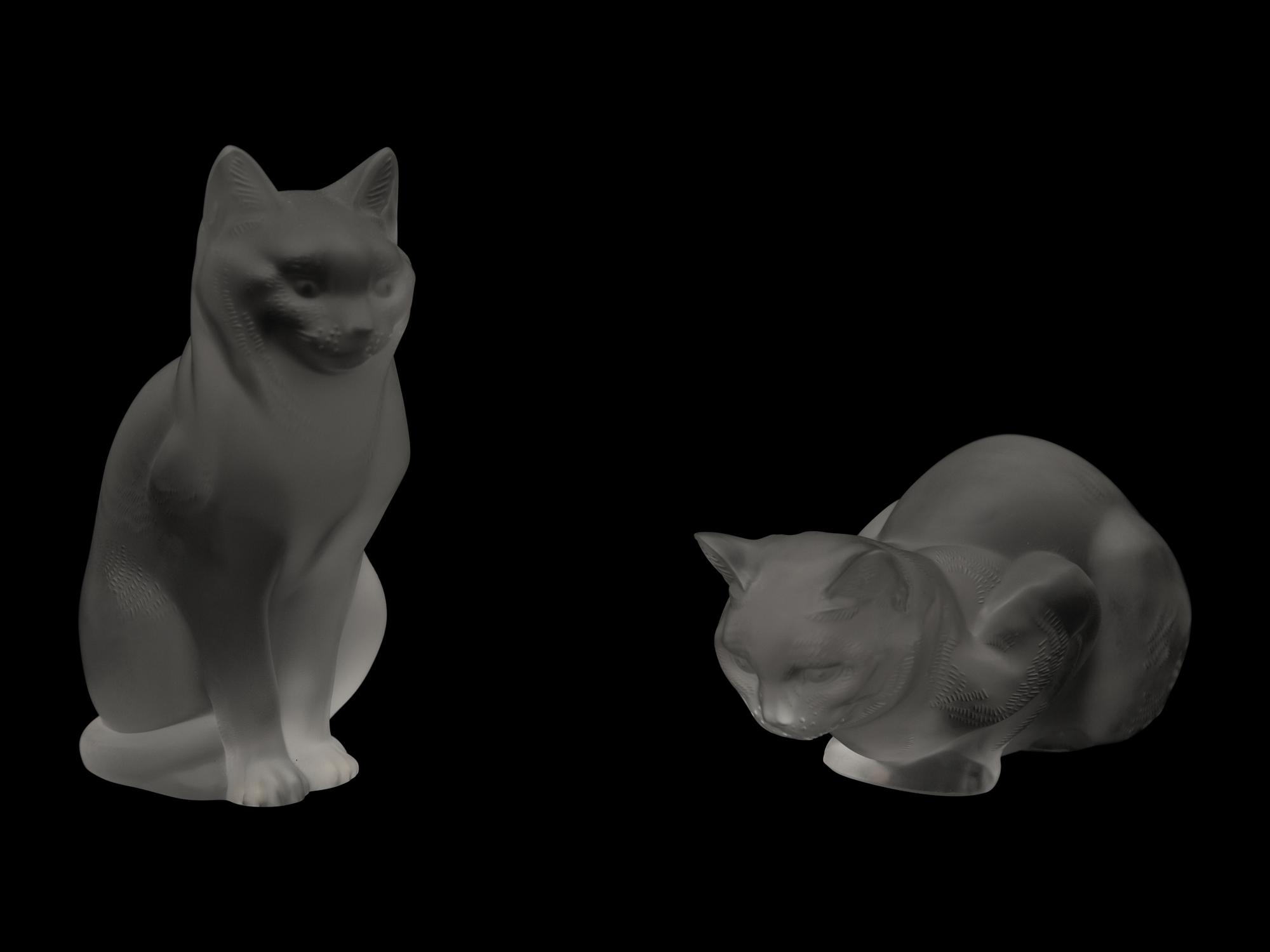 A Pair of Lalique Cat Figures