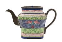 A Chinese Pewter Mounted Yixing Teapot 19TH CENTURY OR EARLIER Height 5 1/2 x width 9 inches. — 19TH CENTURY OR EARLIER