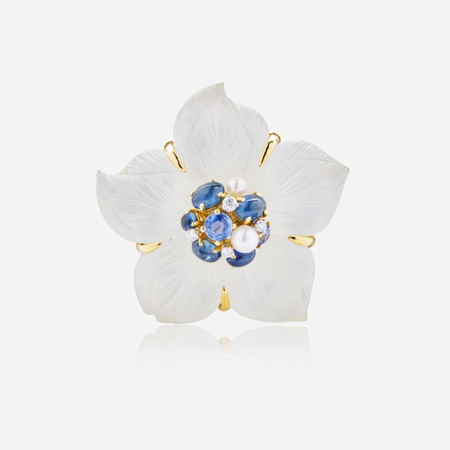 Seaman Schepps Rock Crystal Flower Brooch and Ear Clips