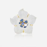 Seaman Schepps Rock Crystal Flower Brooch and Ear Clips