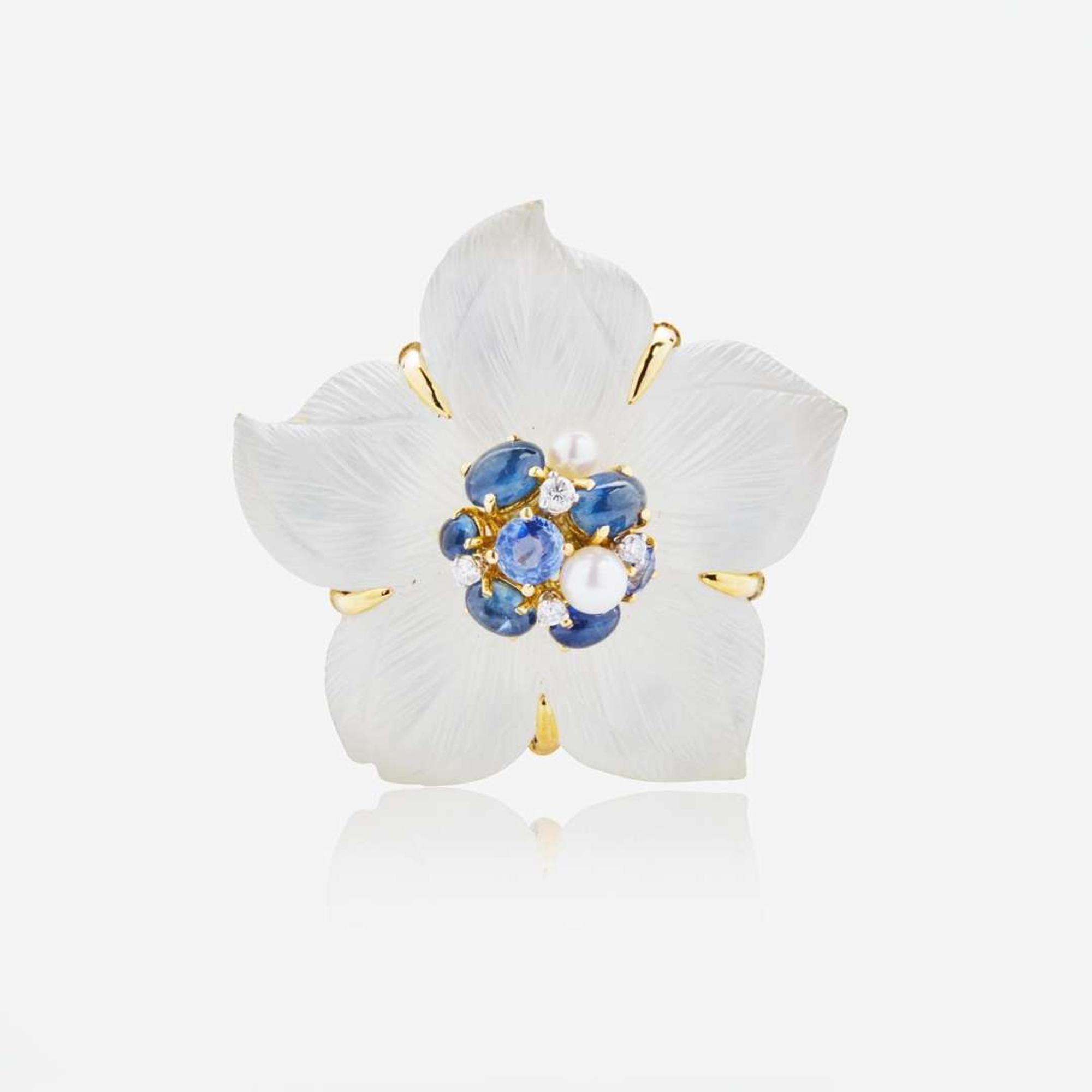 Seaman Schepps Rock Crystal Flower Brooch and Ear Clips