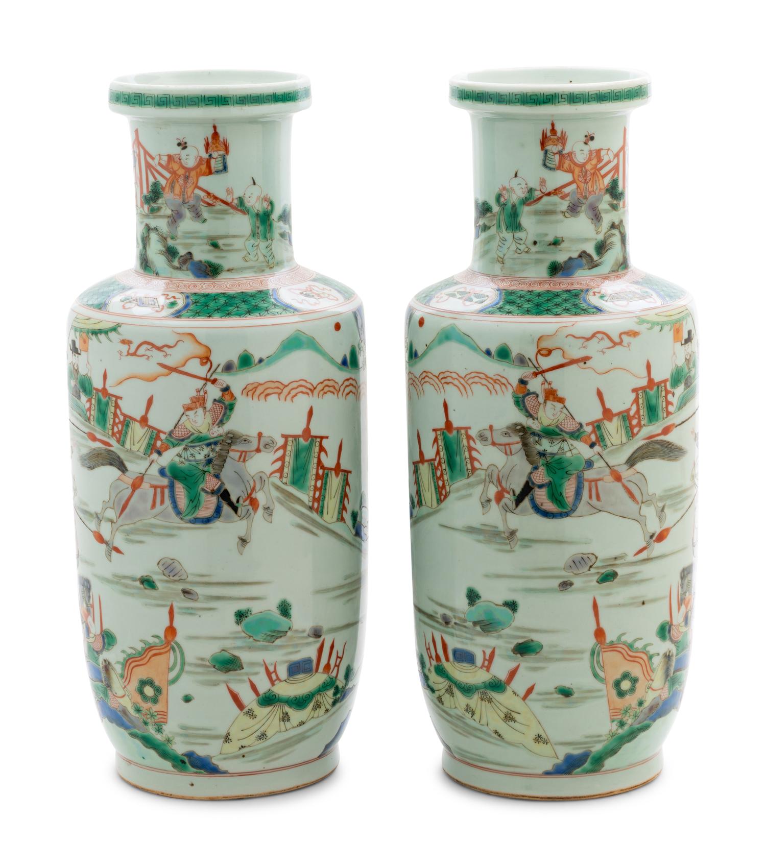 A Pair of Chinese Famille Verte Porcelain Vase