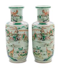 A Pair of Chinese Famille Verte Porcelain Vase