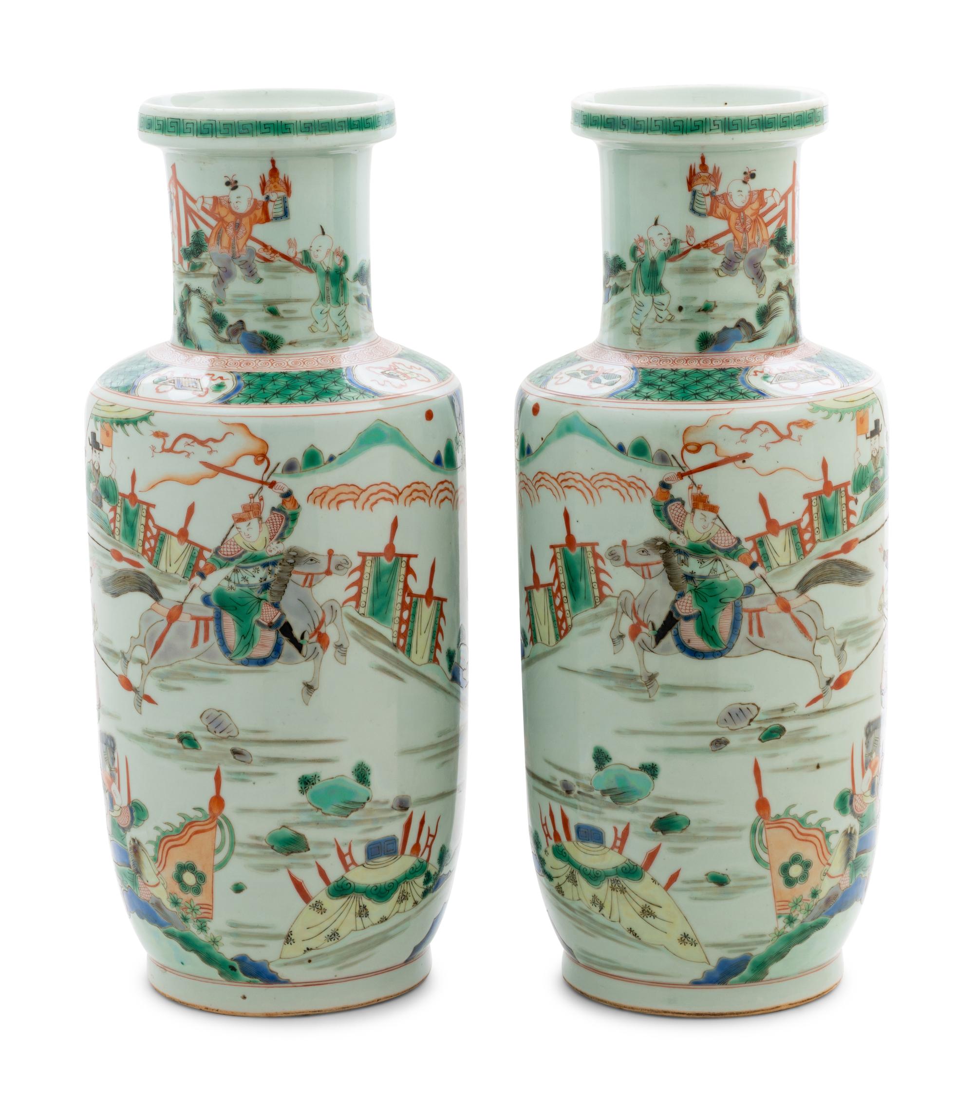 A Pair of Chinese Famille Verte Porcelain Vase