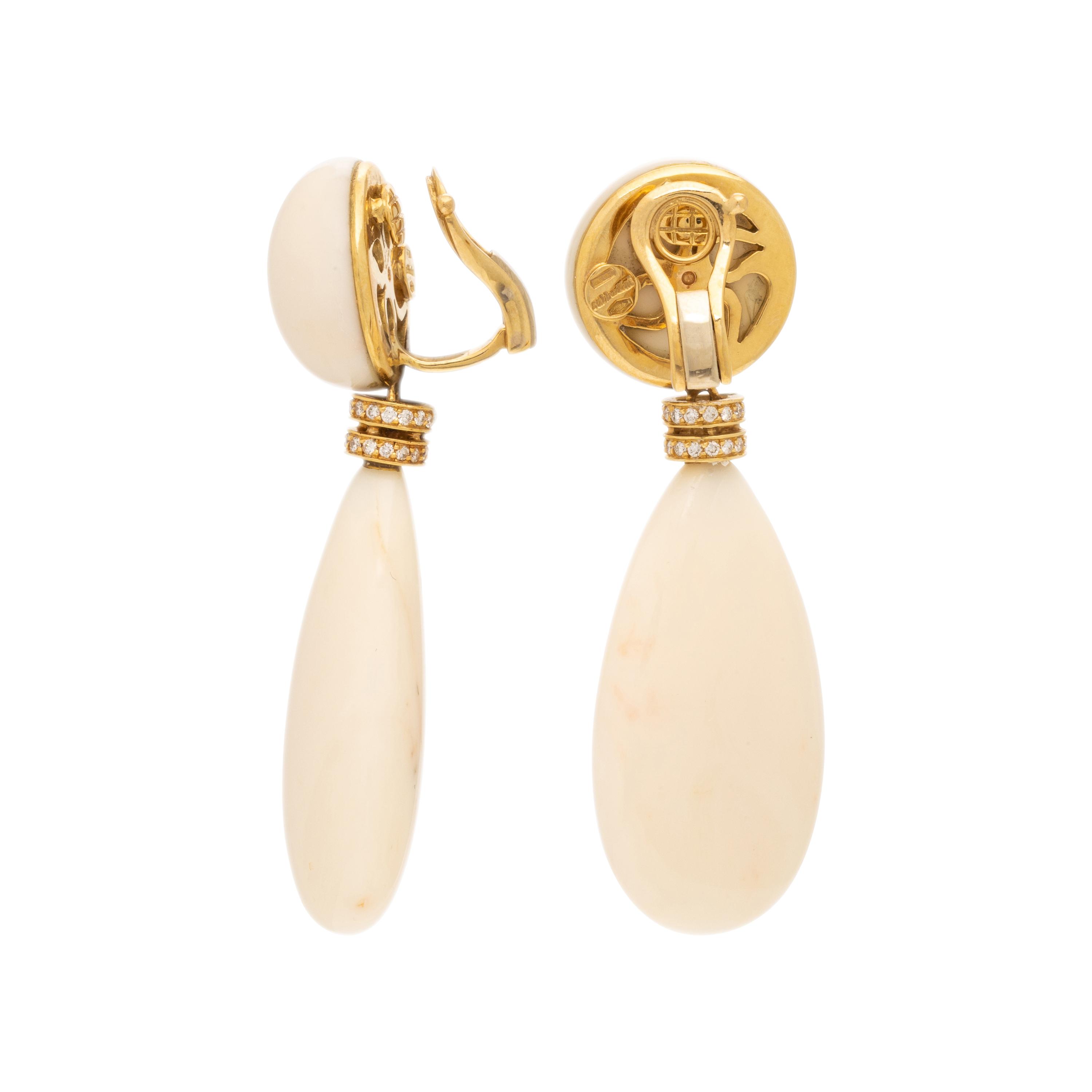 Sabbadini, Angelskin Coral, Diamond, and Yellow Gold Earrings