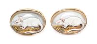 A Pair of Yellow Gold, Mother-of-Pearl and Essex Crystal Albino Rat Motif Cufflinks, 22.70 dwts.