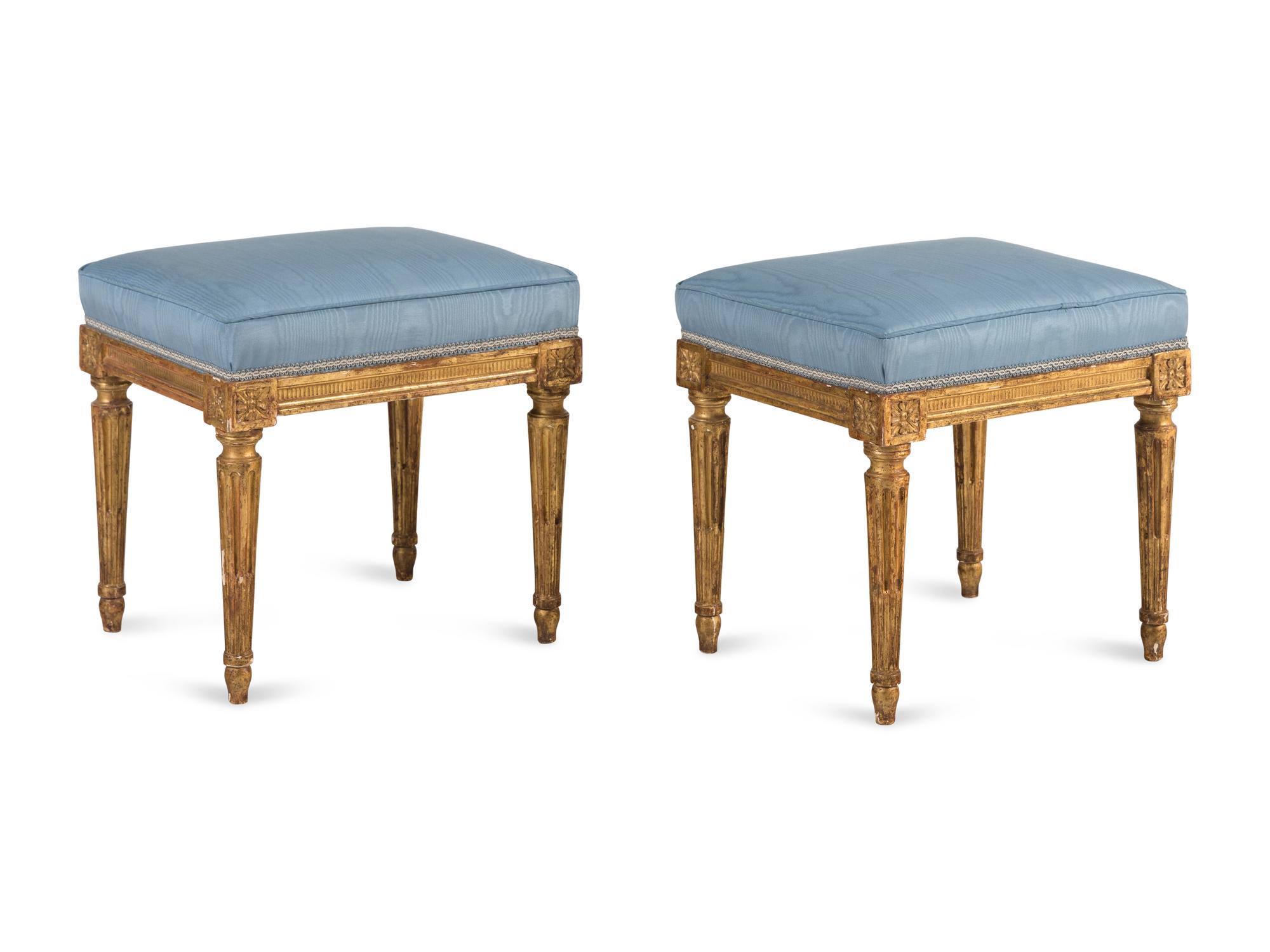 A Pair of Louis XVI Carved Giltwood Tabourets