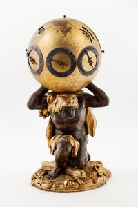 A Continental Parcel Gilt Bronze Figural Compound Mantel Clock and Barometer
