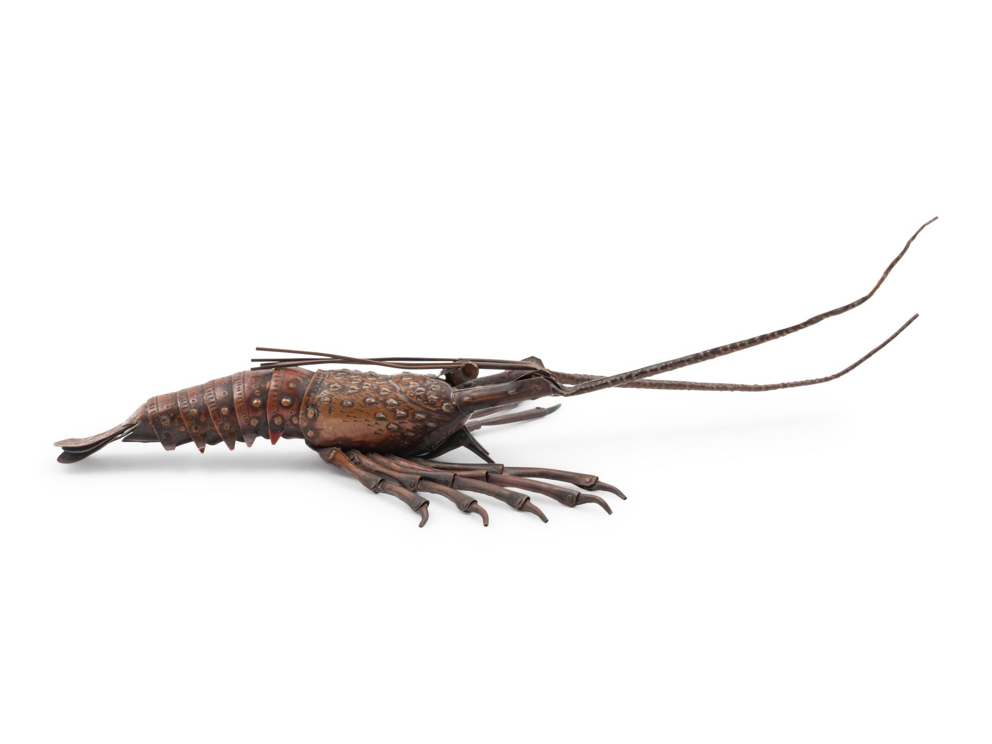 A Japanese Bronze Articulated Okimono of an Ebi (Spiny Lobster)