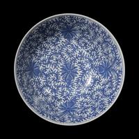 A Large Chinese Blue and White Porcelain 'Lotus Scrolls' Punch Bowl, Qing Dynasty, Probably 18th Century 清中期 青花纏枝花卉紋大碗