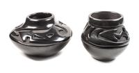 Two Santa Clara Blackware Jars Height of first 4 x diameter 6 inches
