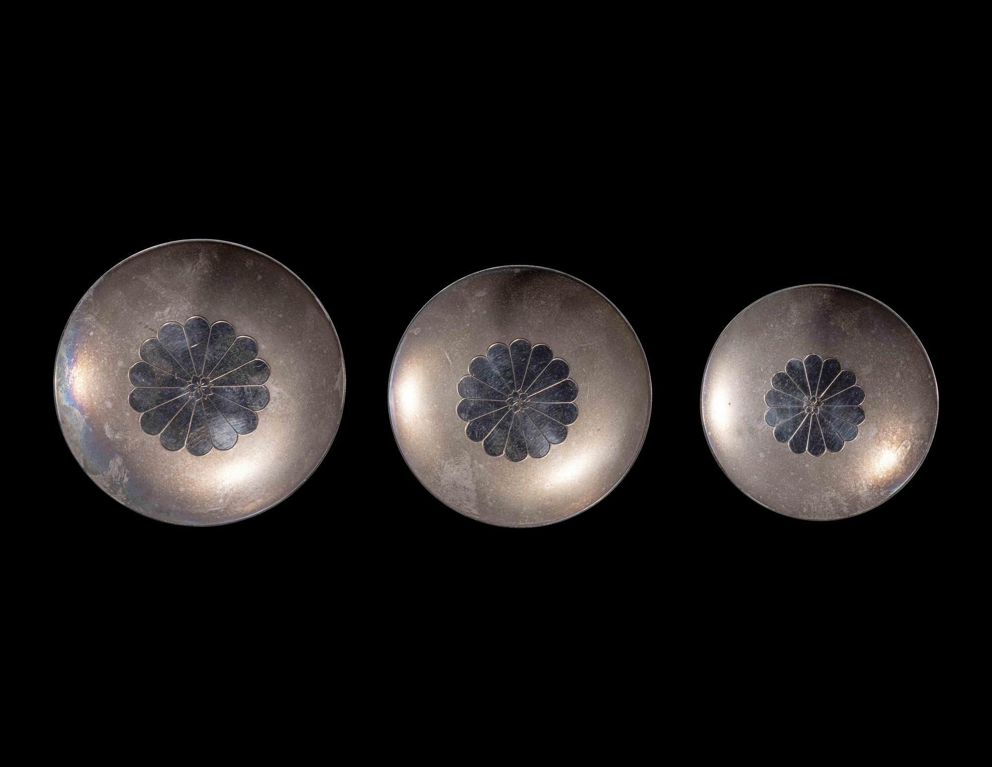A Set of Three Japanese Silver Sake Cups
