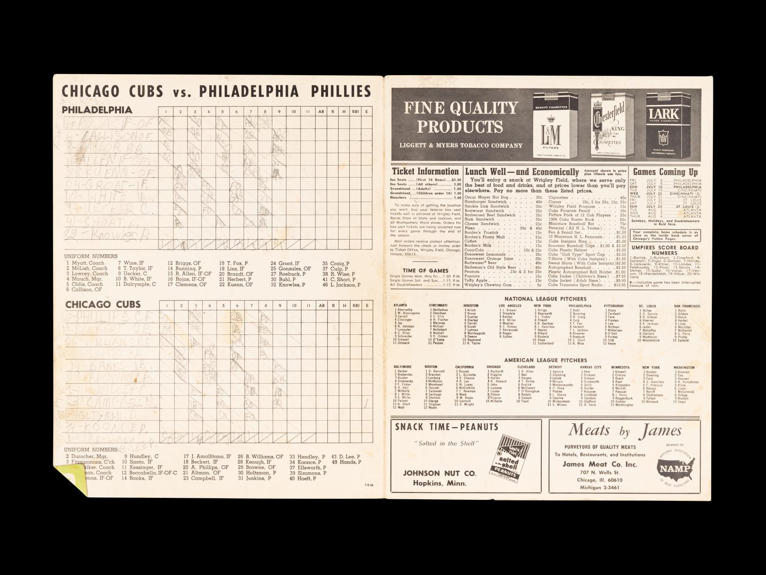 A Group of 12 1960s-70s Chicago Cubs Wrigley Field Signed Autograph Scorecards (Including Ernie Banks, Billy Williams, Fergie Jenkins and Ron Santo)
