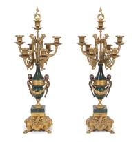 A Pair of Neoclassical Style Gilt Metal Seven-Light Candelabra Height 27 1/4 inches. — MODERN