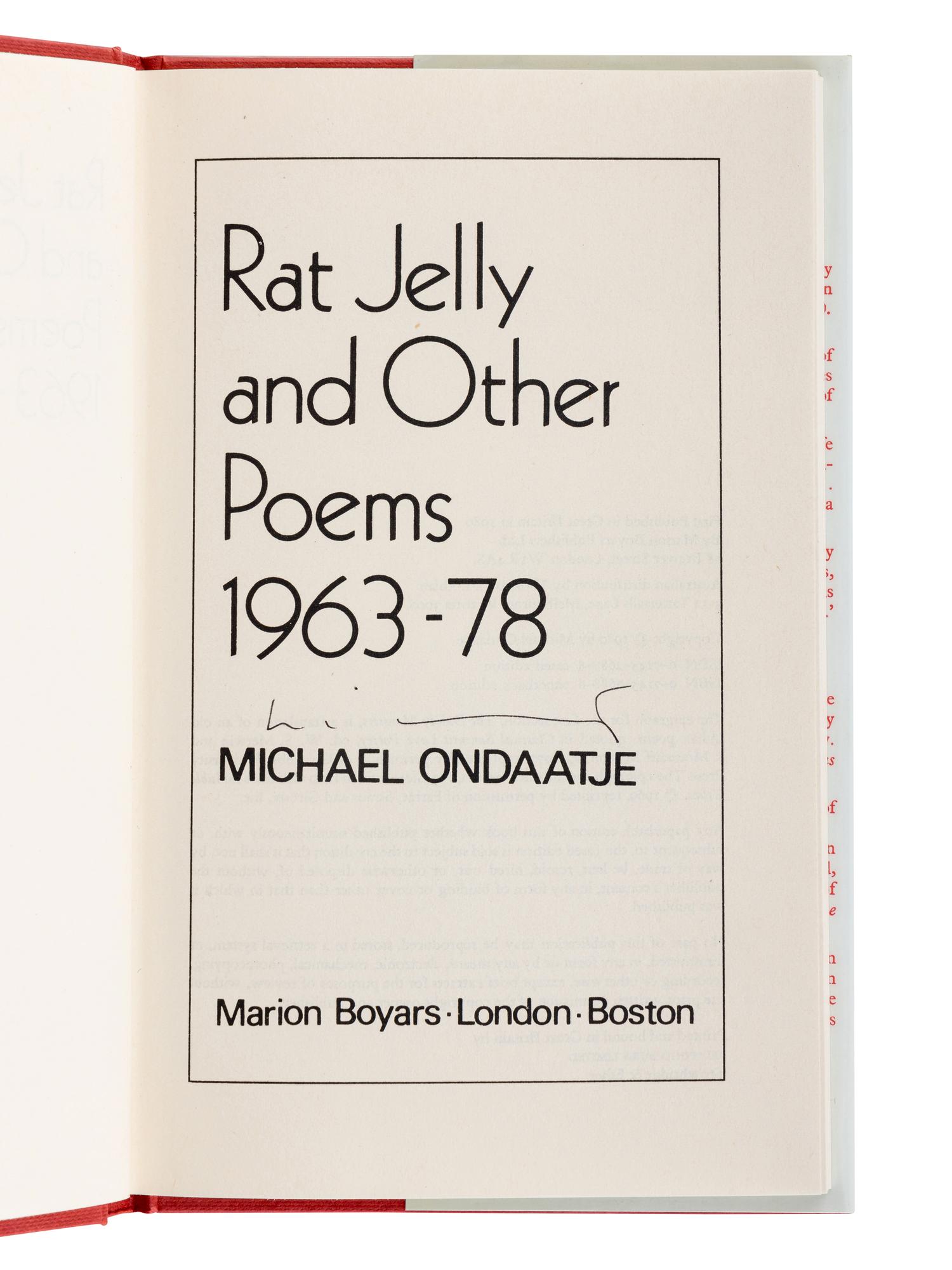 ONDAATJE, Michael (b. 1943). A group of 5 works by Ondaatje, ALL SIGNED OR INSCRIBED BY ONDAATJE, comprising: