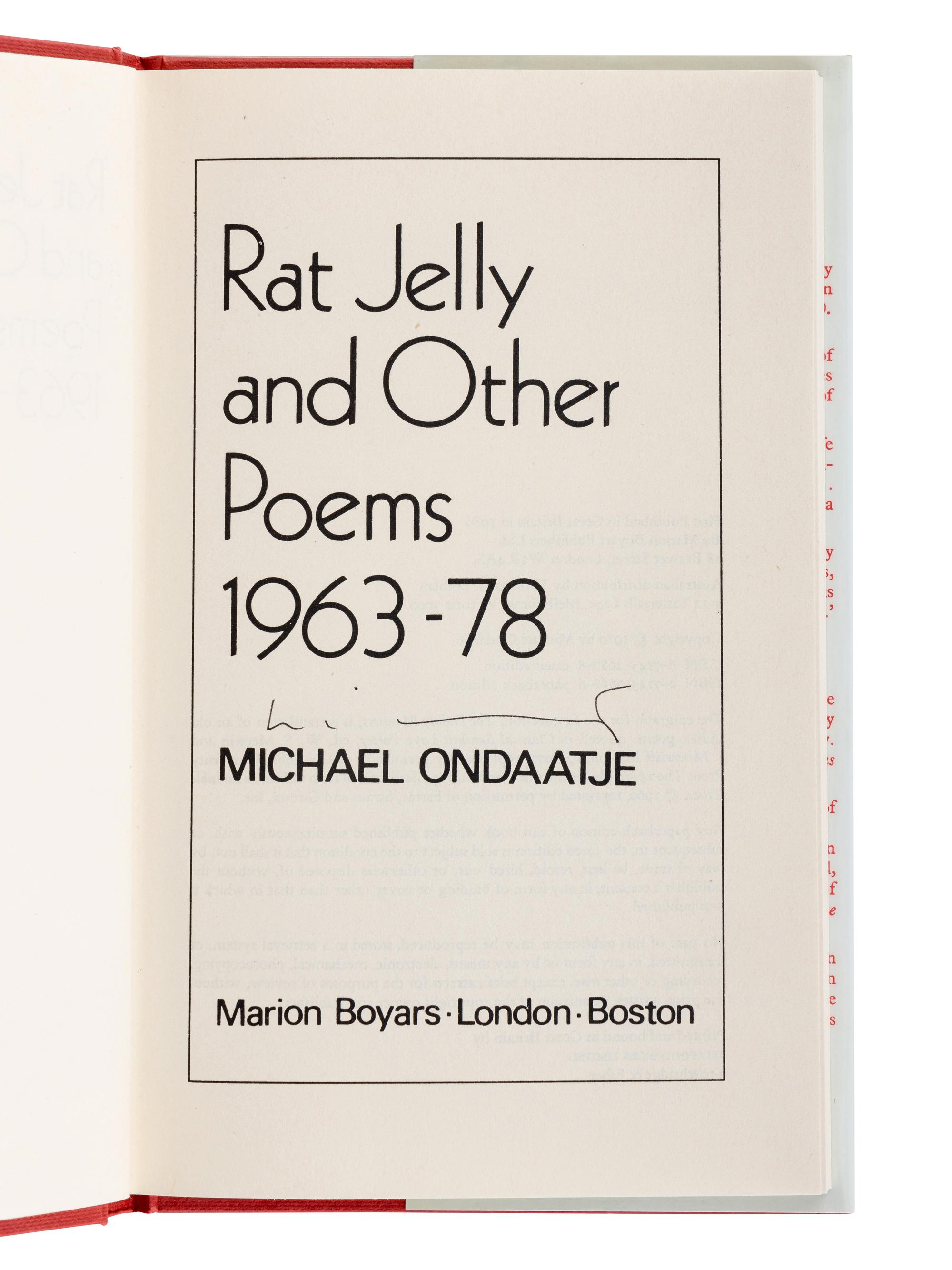 ONDAATJE, Michael (b. 1943). A group of 5 works by Ondaatje, ALL SIGNED OR INSCRIBED BY ONDAATJE, comprising: