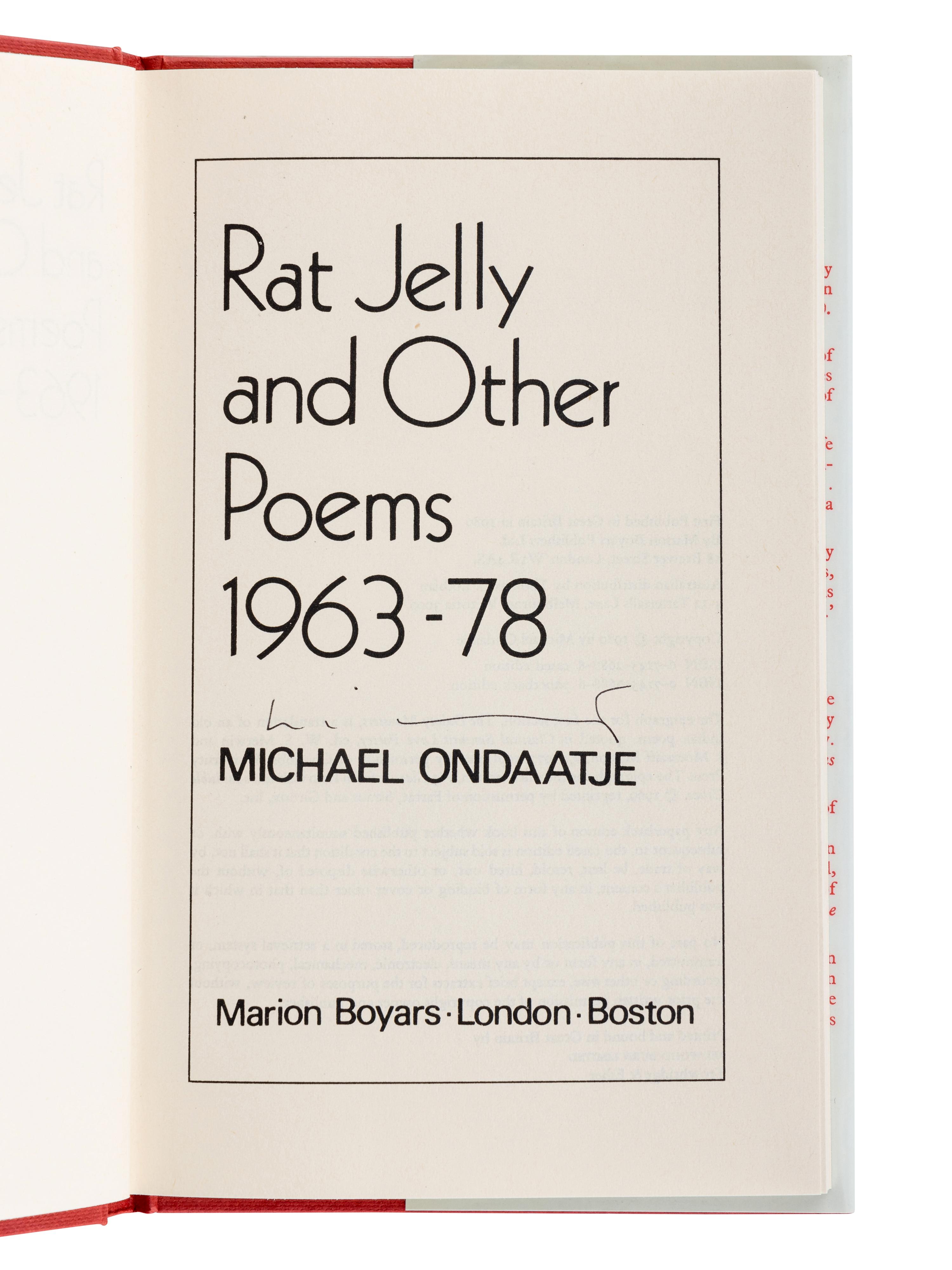 ONDAATJE, Michael (b. 1943). A group of 5 works by Ondaatje, ALL SIGNED OR INSCRIBED BY ONDAATJE, comprising: