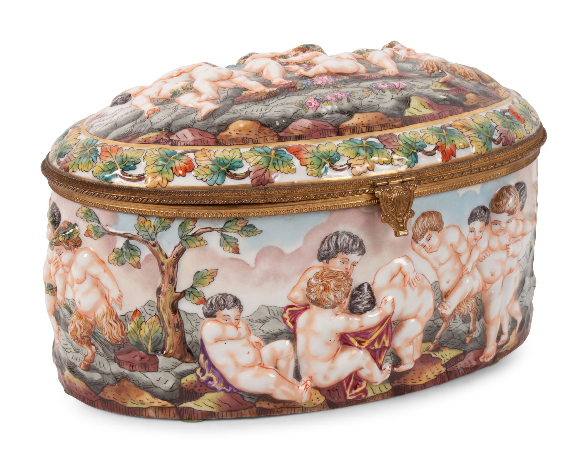 A Group of Capodimonte Porcelain Objects Including a Soup Tureen, Undertray and Hinged Box