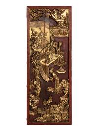 Two Pairs of Chinese Gilt and Red Lacquered Wood Panels