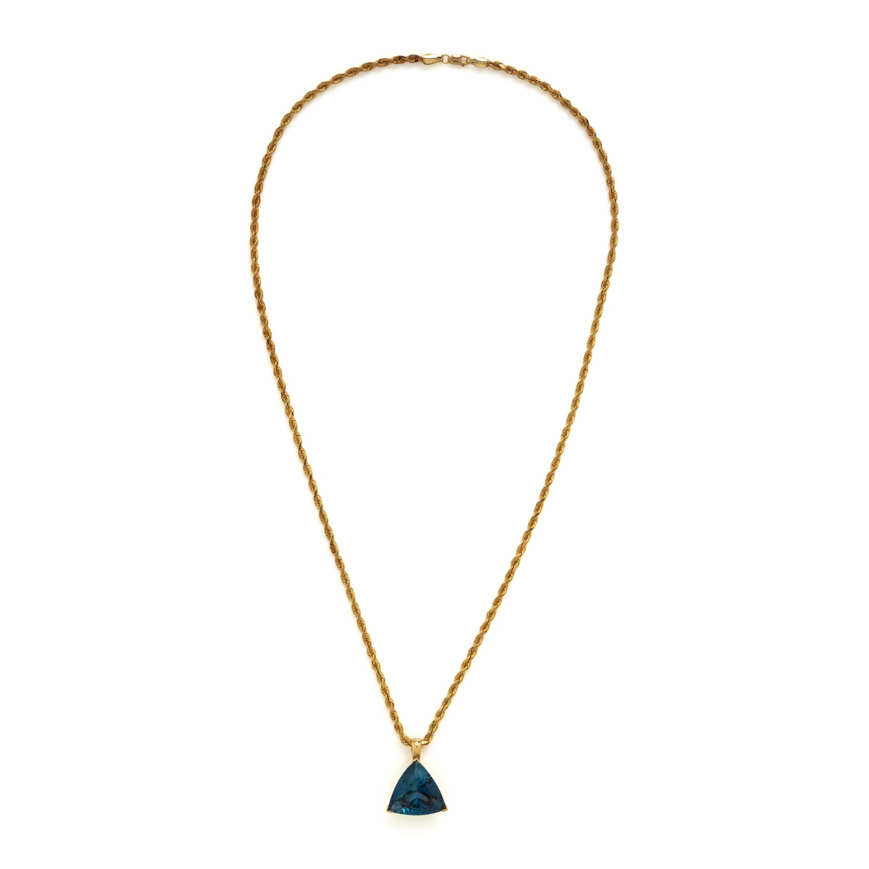 Blue Topaz and Yellow Gold Pendant Necklace