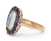 An Antique 14 Karat Yellow Gold, Moonstone and Sapphire Ring,