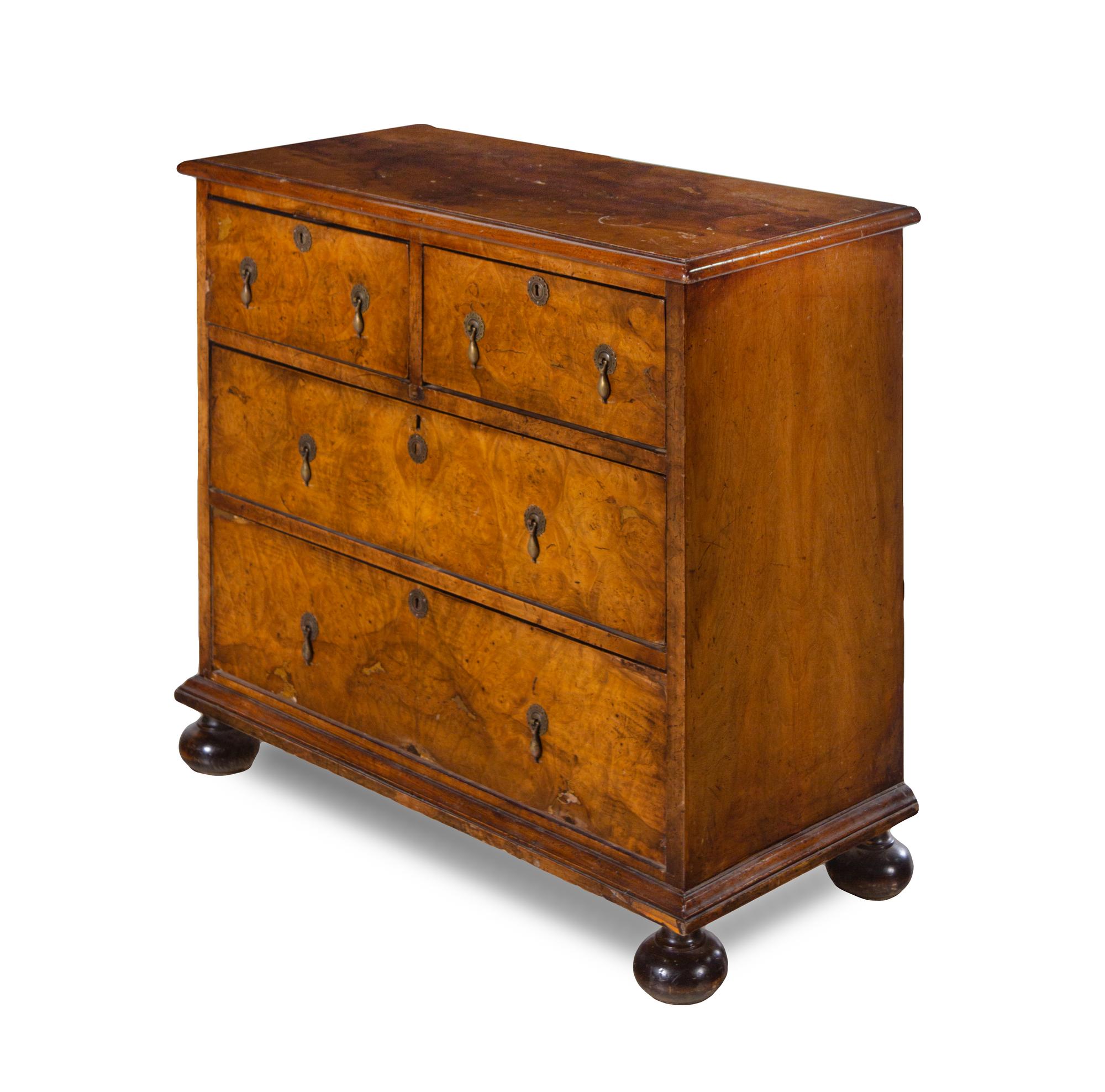 A George II Style Burl Walnut Chest of Drawers