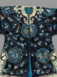 Two Chinese Blue Ground Silk Embroidered Lady's Garments