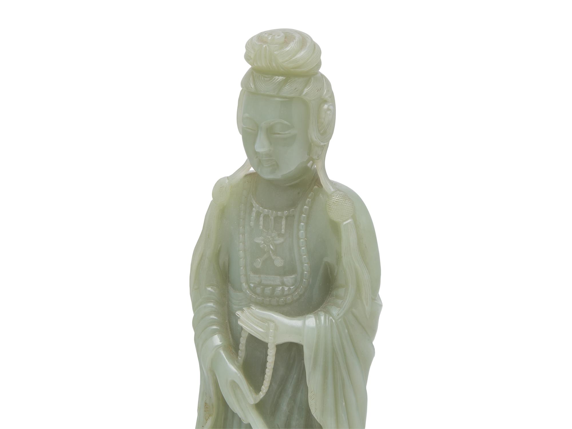 A Chinese Celadon Jade Figure of a Meiren