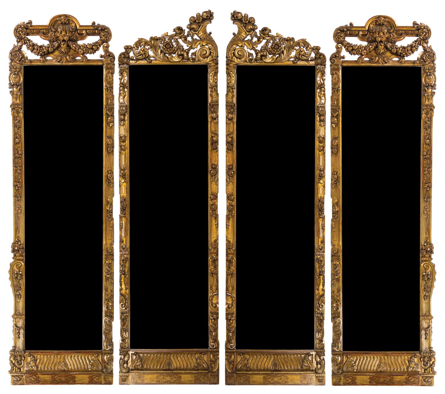 A Continental Giltwood Four-Panel Floor Screen Height of taller panels 115 x width 32 inches. — LATE 19TH CENTURY
