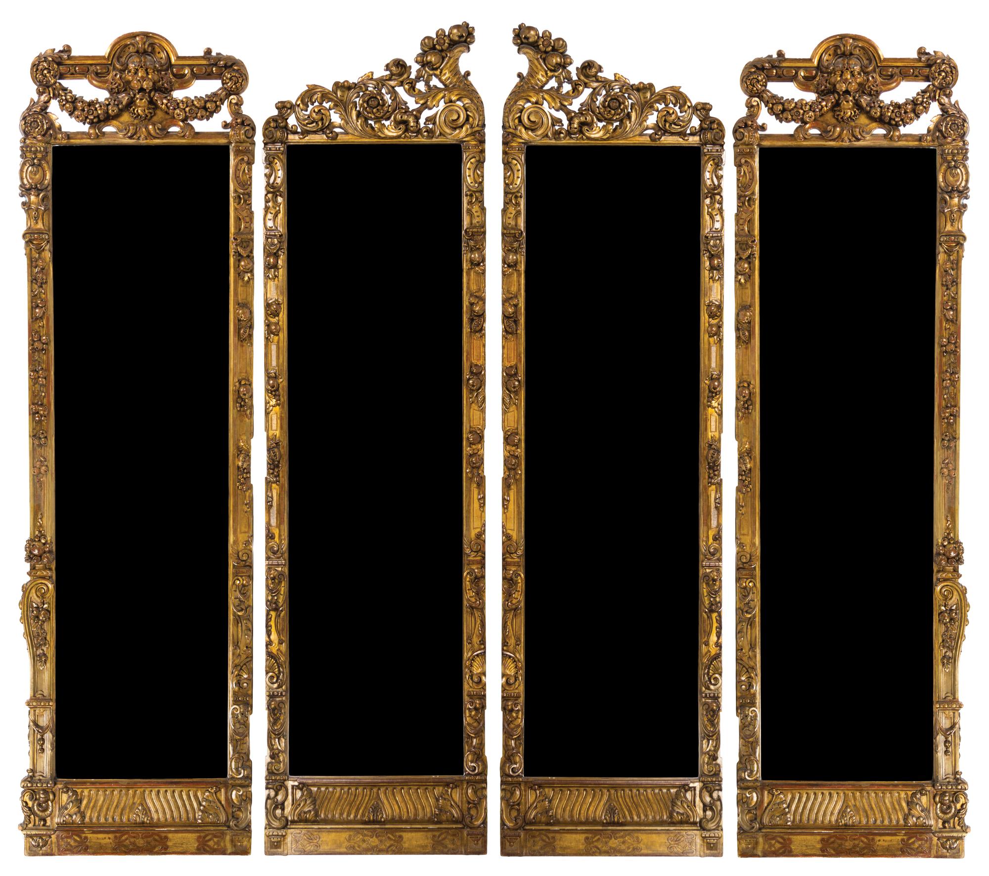 A Continental Giltwood Four-Panel Floor Screen Height of taller panels 115 x width 32 inches. — LATE 19TH CENTURY