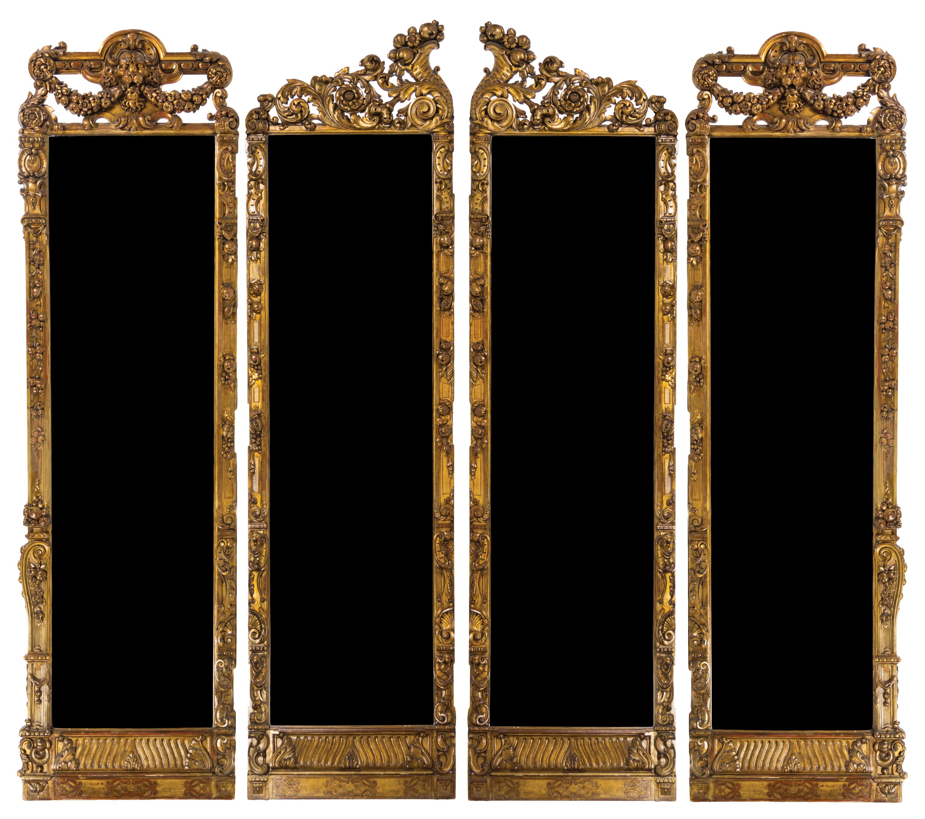 A Continental Giltwood Four-Panel Floor Screen Height of taller panels 115 x width 32 inches. — LATE 19TH CENTURY